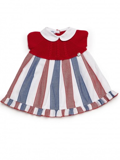 Juliana Vistiendo Bebés Vestido Cuerpo Punto Rojo Falda Tela Rayada "Sandia" 26124 [1]