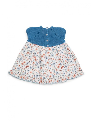 Juliana Vistiendo Bebés Vestido Cuerpo Punto Azul  Falda Tela Flores "Frambuesa" 26130 [2]