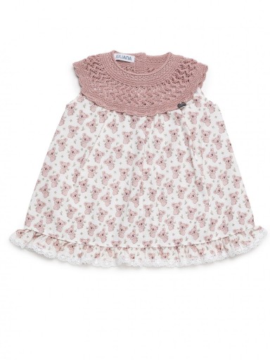 Juliana Vistiendo Bebés Vestido Cuerpo Punto Falda Tela Koalas "Miel" 26131