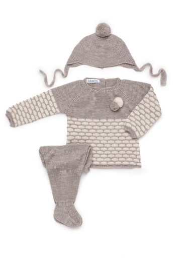 Juliana Vistiendo Bebés Conjunto 3P Punto Polaina Marron Jersey Marron Crudo Gorro "Bruma" 26540 [1]