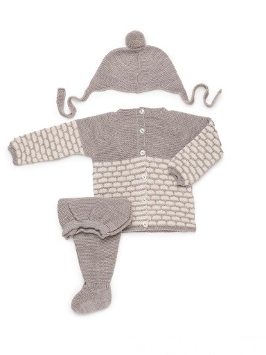 Juliana Vistiendo Bebés Conjunto 3P Punto Polaina Marron Jersey Marron Crudo Gorro "Bruma" 26540 [2]