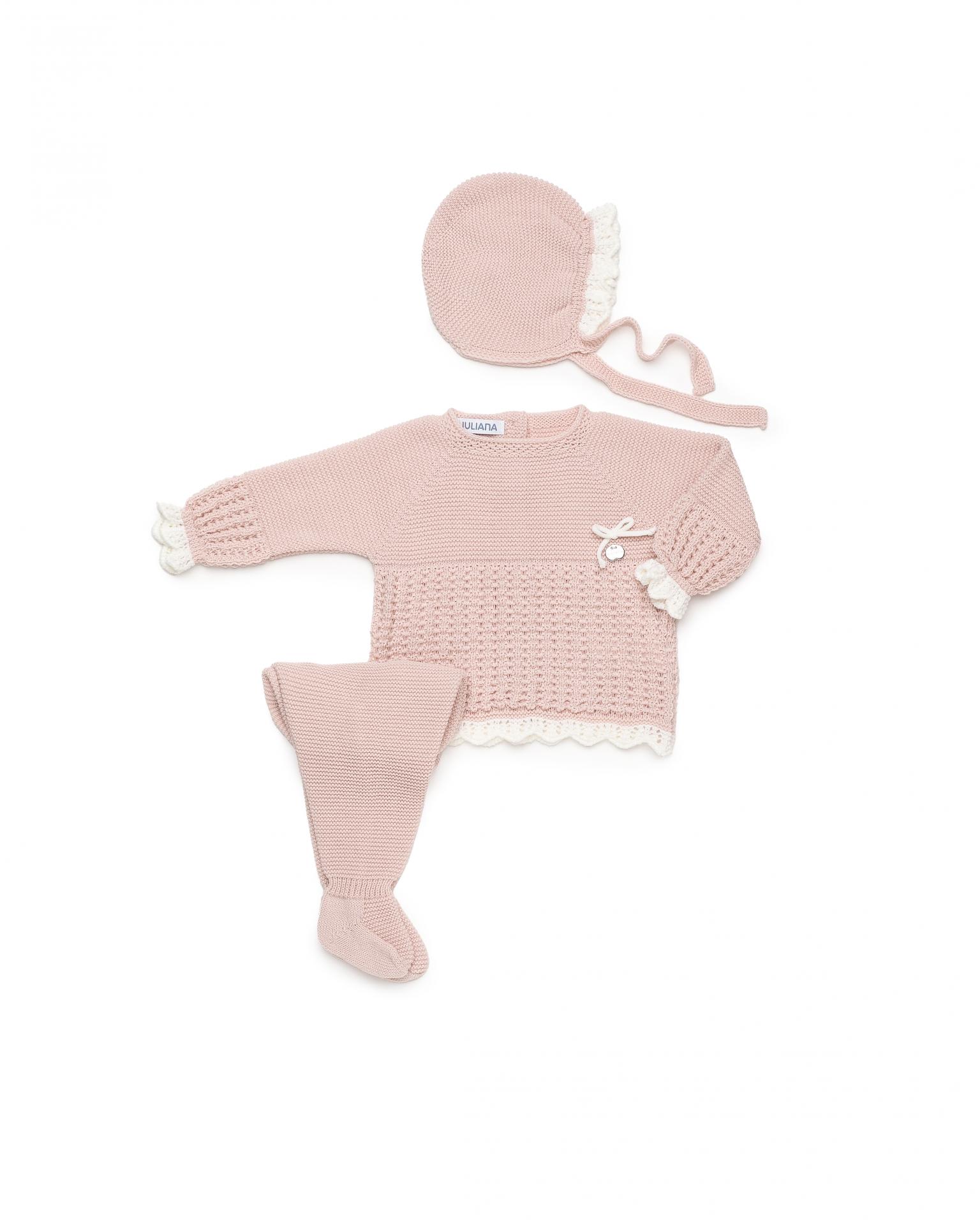 Juliana Vistiendo Bebés Conjunto Punto Polaina 3P Jersey y Gorro 26545