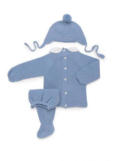 Juliana Vistiendo Bebés Conjunto Punto Polaina 3P Jersey Azul Trenzado y Gorro "Rastro" 26553 [2]