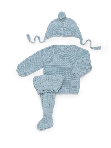 Juliana Vistiendo Bebés Conjunto Punto Polaina 3P Jersey Azul Botonadura Oblicua y Gorro "Cielo" 26558 [2]