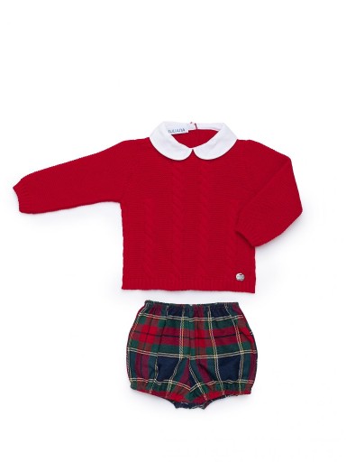 Juliana Vistiendo Bebés Conjunto Niño Jersey Rojo Pantalon Cuadro Escoces "Baya" 26584 [1]