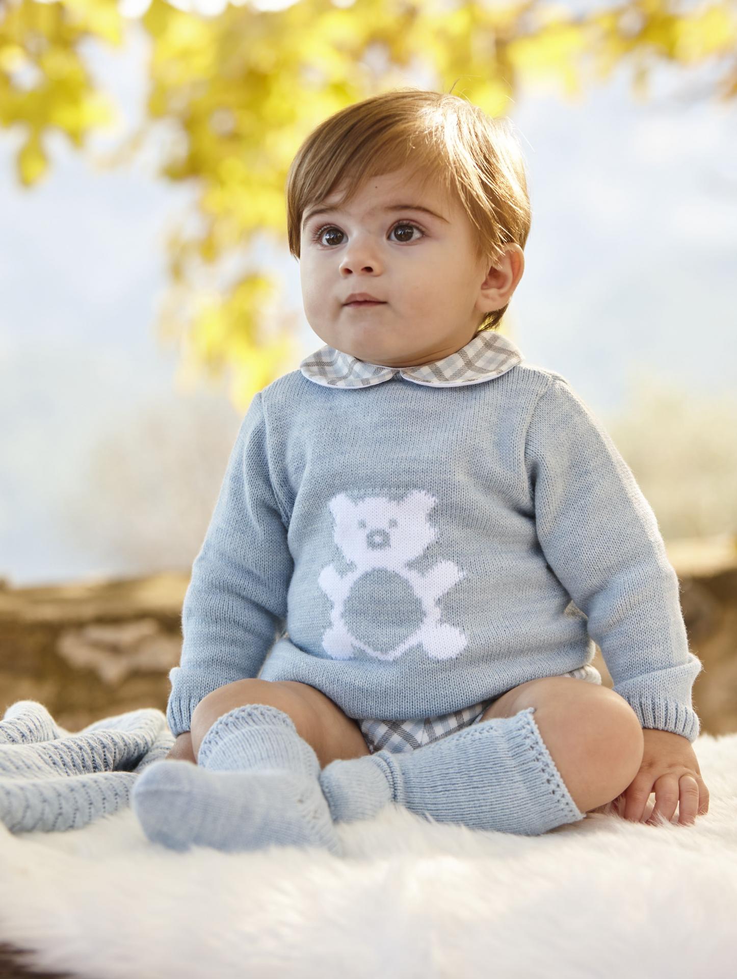 Juliana Vistiendo Bebés Conjunto Niño Jersey Azul Osito Pantalon Cuadros "Nido" 26585