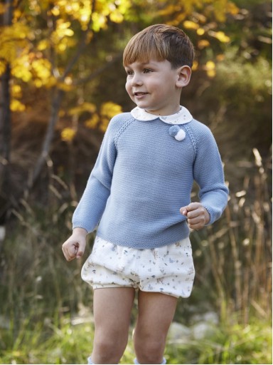 Juliana Vistiendo Bebés Conjunto Niño Jersey Celeste Pompones Pantalon Estampado Animales Bosque "Rastro" 26586