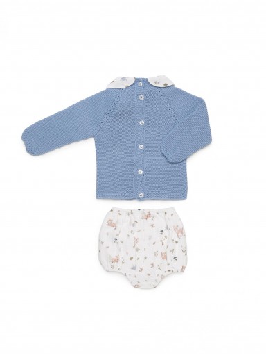 Juliana Vistiendo Bebés Conjunto Niño Jersey Celeste Pompones Pantalon Estampado Animales Bosque "Rastro" 26586 [2]