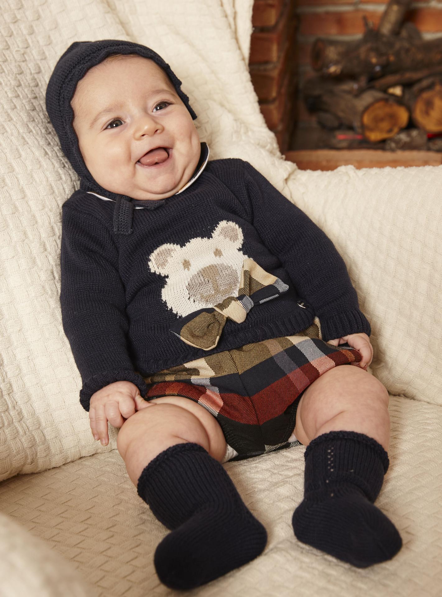 Juliana Vistiendo Bebés Conjunto Niño Jersey Marino Osito lazada Pantalon Cuadros "Dorado" 26587