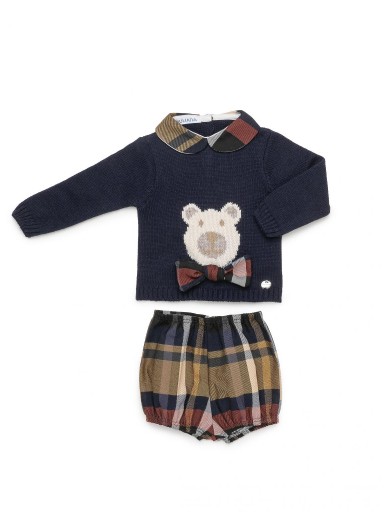 Juliana Vistiendo Bebés Conjunto Niño Jersey Marino Osito lazada Pantalon Cuadros "Dorado" 26587 [1]
