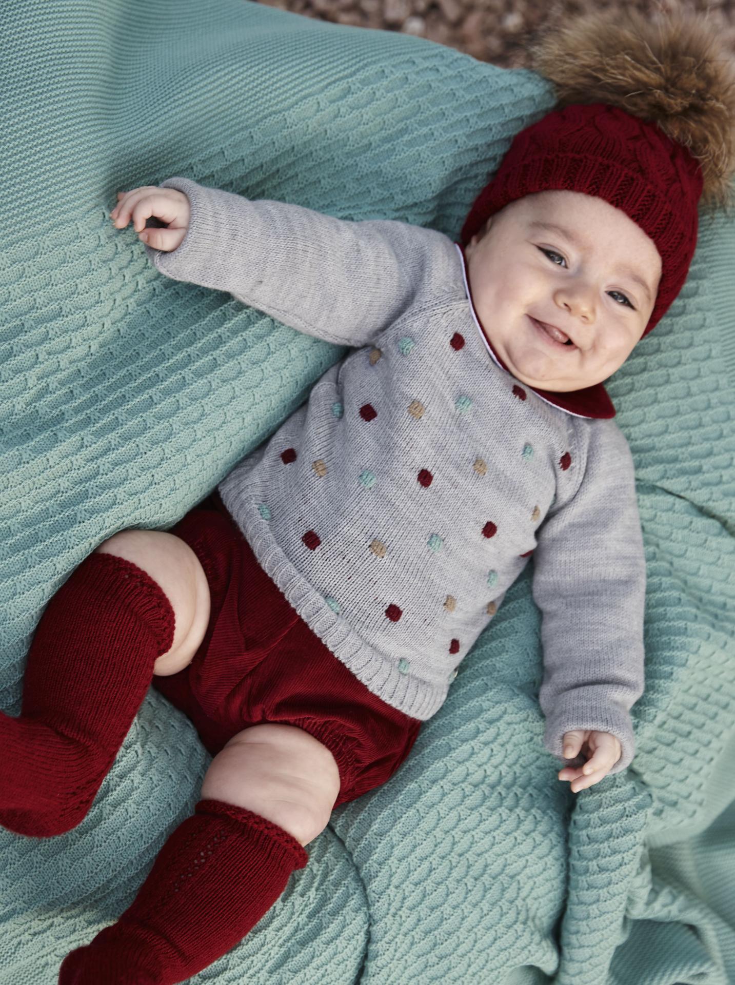 Juliana Vistiendo Bebés Conjunto Niño Jersey Gris Pantalón Pana granate"Chispa" 26589