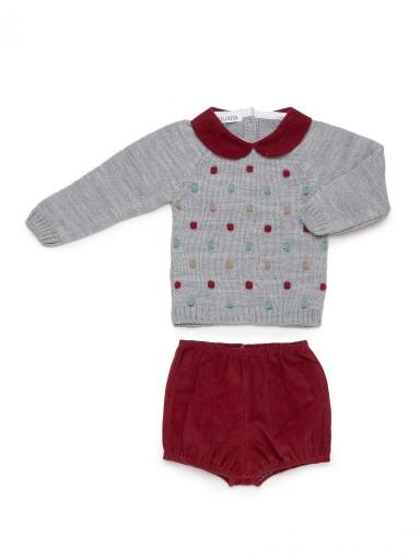 Juliana Vistiendo Bebés Conjunto Niño Jersey Gris Pantalón Pana granate"Chispa" 26589 [1]