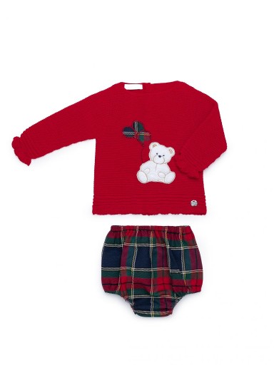 Juliana Vistiendo Bebés Conjunto Niño Jersey Rojo Osito Pantalon Cuadro Escoces "Baya" 26605 [1]