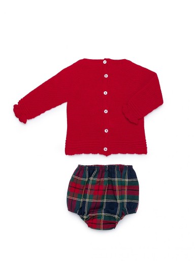 Juliana Vistiendo Bebés Conjunto Niño Jersey Rojo Osito Pantalon Cuadro Escoces "Baya" 26605 [2]