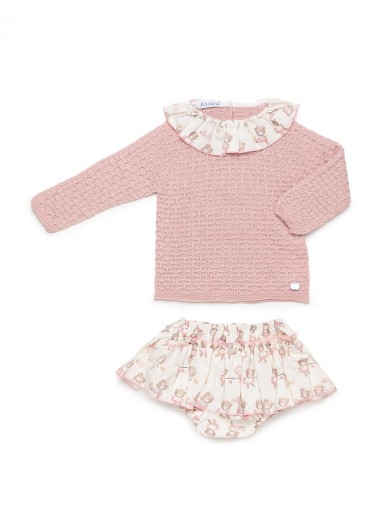 Juliana Vistiendo Bebés Conjunto Braguita  Sobrefalda Estampado ositas Jersey rosa Volante Cuello "Larina" 26606 [1]