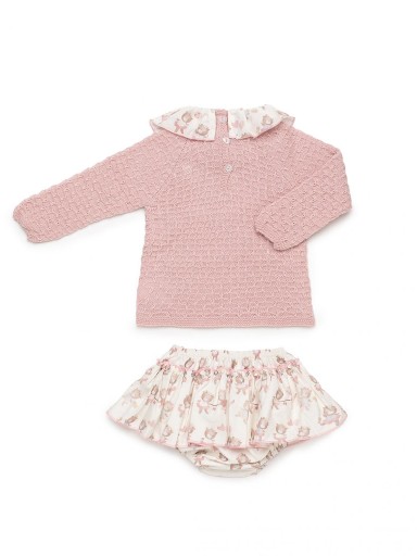 Juliana Vistiendo Bebés Conjunto Braguita  Sobrefalda Estampado ositas Jersey rosa Volante Cuello "Larina" 26606 [2]