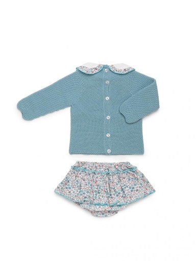 Juliana Vistiendo Bebés Conjunto Braguita Sobrefalda Flores Jersey Azul Punto Cuellos "Aura" 26607 [5]