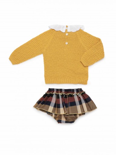 Juliana Vistiendo Bebés Conjunto Braguita  Sobrefalda Cuadros Jersey Mostaza Volante Cuello "Dorado" 26608 [3]