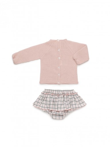 Juliana Vistiendo Bebés Conjunto Braguita  Sobrefalda Cuadros gris Jersey rosa Punto "Nido" 26609 [3]