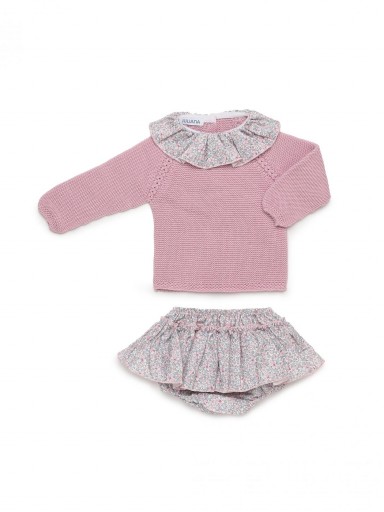 Juliana Vistiendo Bebés Conjunto Braguita  Sobrefalda Estampado Flores Jersey Rosa "Vereda" 26610 [1]