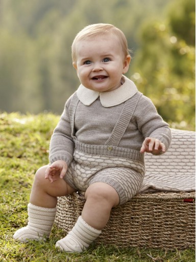 Juliana Vistiendo Bebés Pantalon de Tirantes Punto Panal Jersey Marron "Bruma" 26614