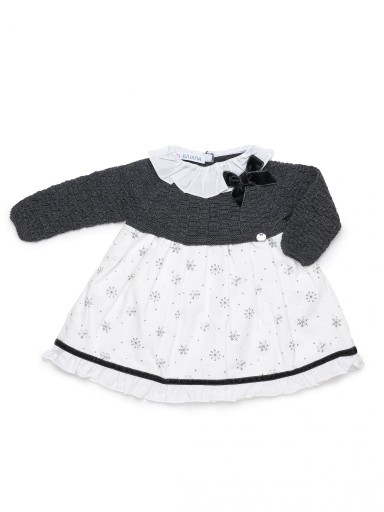 Juliana Vistiendo Bebés Vestido Cuerpo Punto Gris Falda Estampada Flores de Nieve Volante Cuello "Estelar" 26648 [1]