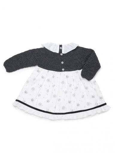 Juliana Vistiendo Bebés Vestido Cuerpo Punto Gris Falda Estampada Flores de Nieve Volante Cuello "Estelar" 26648 [2]