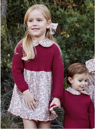 Juliana Vistiendo Bebés Vestido Cuerpo Punto Grosella Falda Estampada Flores Cuellos Estampados "Escarla" 26649 [1]