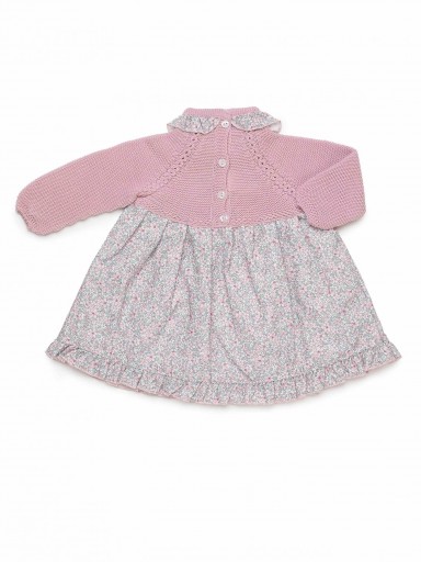 Juliana Vistiendo Bebés Vestido Cuerpo Punto Rosa Falda Estampada Flores Rosa Volante Cuello "Vereda" 26652 [2]