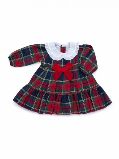 Juliana Vistiendo Bebés Vestido Estampado Cuadro Escoces Rojo Cuellos Blanco Lazada "Baya" 26668 [2]