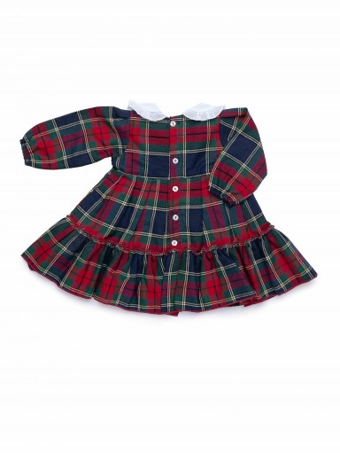 Juliana Vistiendo Bebés Vestido Estampado Cuadro Escoces Rojo Cuellos Blanco Lazada "Baya" 26668 [3]