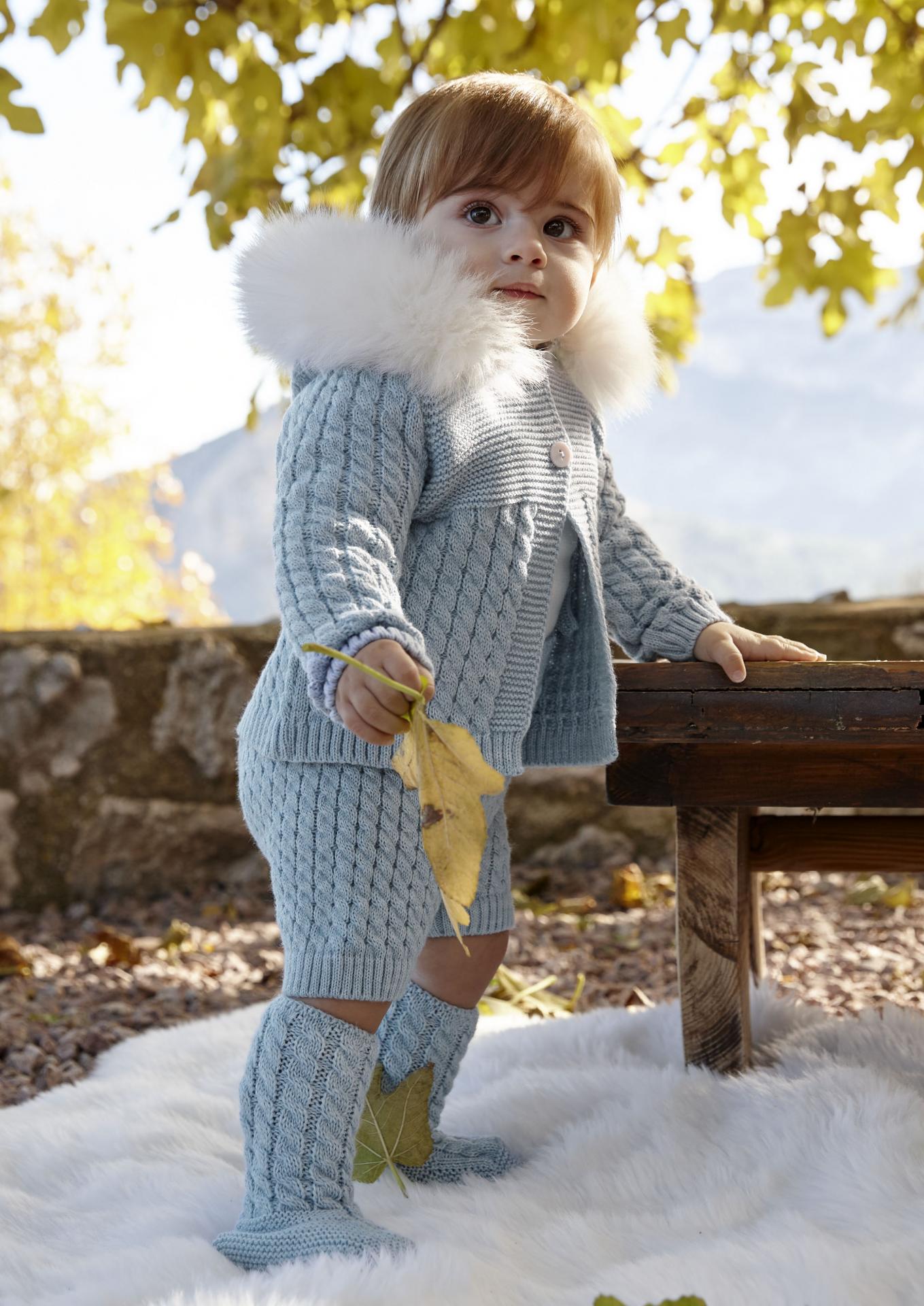 Juliana Vistiendo Bebés Conjunto Niño 3 Piezas Chaqueta Peto Botas Punto Celeste "Cielo" 26691