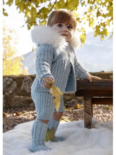 Juliana Vistiendo Bebés Conjunto Niño 3 Piezas Chaqueta Peto Botas Punto Celeste "Cielo" 26691