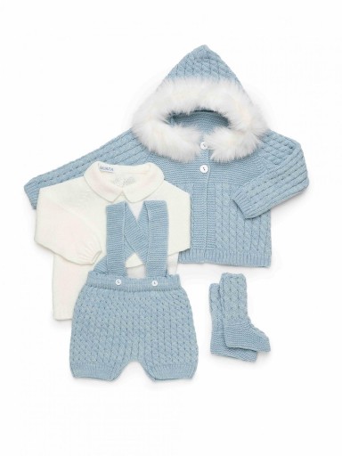 Juliana Vistiendo Bebés Conjunto Niño 3 Piezas Chaqueta Peto Botas Punto Celeste "Cielo" 26691 [1]