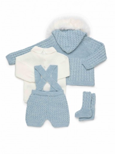Juliana Vistiendo Bebés Conjunto Niño 3 Piezas Chaqueta Peto Botas Punto Celeste "Cielo" 26691 [2]