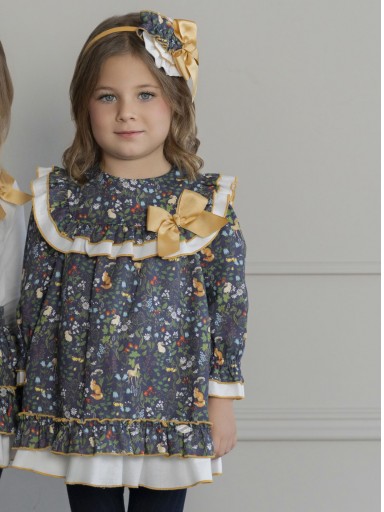 Miranda Vestido Infantil Ceremonia Marino Estampado Flores y Animales del Bosque "Olivia" 0240/V [1]