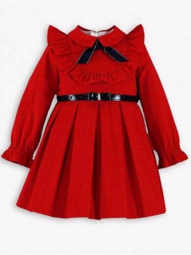 Miranda Vestido Infantil Ceremonia Rojo Falda Tablas Cinturón Marino "Blue Ivy" 0233/V [2]