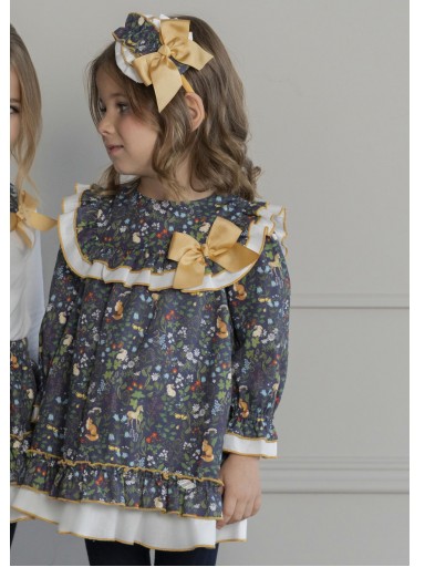 Miranda Vestido Infantil Ceremonia Marino Estampado Flores y Animales del Bosque "Olivia" 0240/V [2]