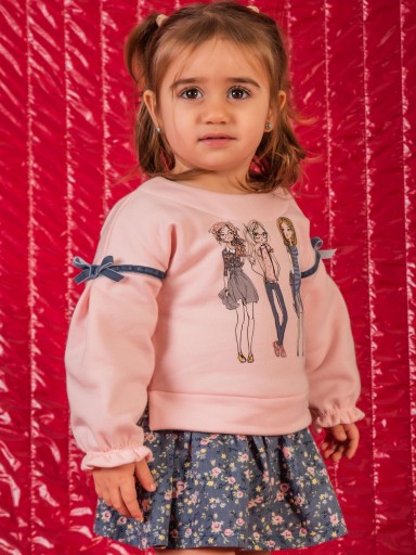 Vera Vestido Bebé Cuerpo Sudadera Felpa Rosa Muñecas Falda Estampado Flores 23IV07 Nekenia