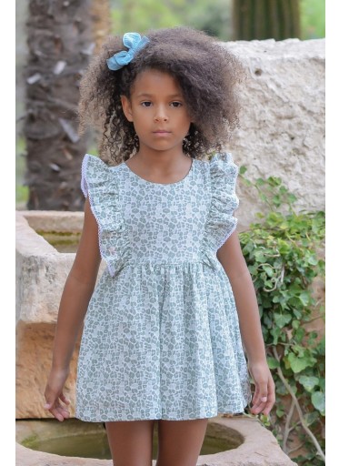 Daniesty vestido "ESMERALDA" Infantil Estampado Geométrico verde Volantes hombros 002