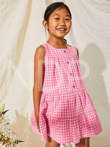 Nekenia Vestido Infantil Vuelo Sin Mangas Cuadros Vichy Rosa 23VV27 [0]
