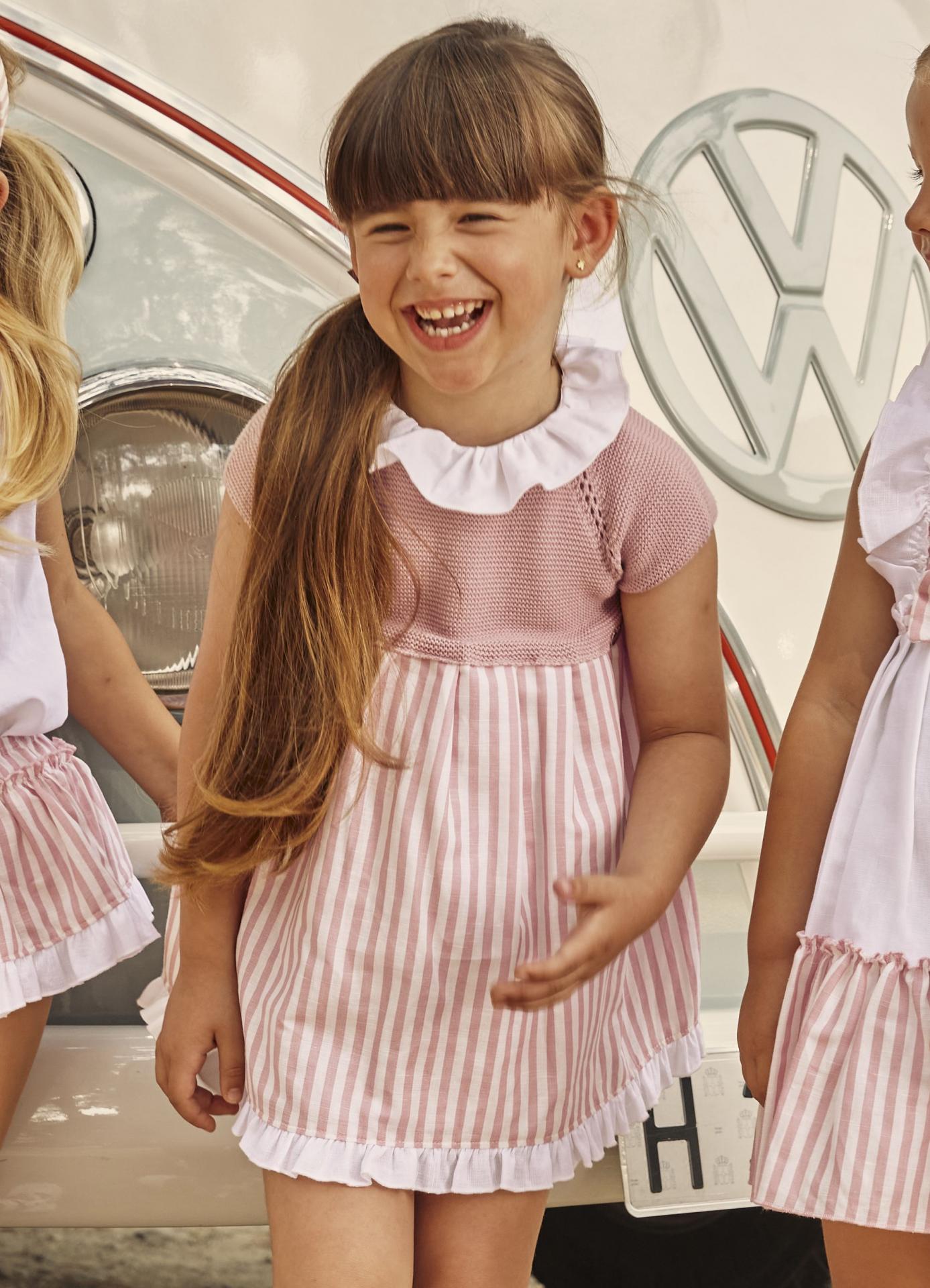 Juliana Vistiendo Bebés Vestido Cuerpo Punto Maquillaje Falda Tela Rayada "Limonada" 26133