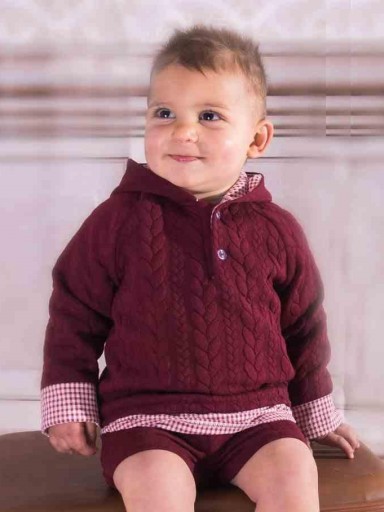 Daniesty Conjunto Niño Pantalon Granate Sudadera con Capucha Granate Detalles Vichy Familia Belen 007 [0]
