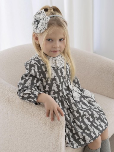 Miranda Vestido Infantil Ceremonia Estampado Dalmatas Volantes "Ava" 0610/V [1]