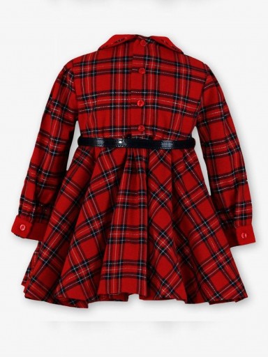 Miranda Vestido Infantil  Ceremonia Rojo Cuadro Escoces Falda Acampanada Botones "Ginger" 0232/V [3]