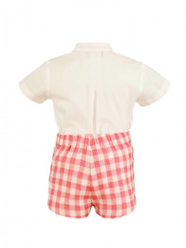 Miranda conjunto bebe pantalon corto cuadro vichy coral camisa cuello mao vivos  33/0156/23 [1]