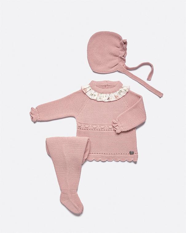 A Conjunto punto bebé polaina 3 piezas R091225 Rosa empolvado - Tienda moda  infantil online