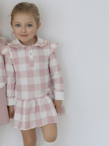 Miranda Vestido Infantil Cuadro Grande Rosa Serigrafia Gatito Detective "Maeve" 0617/V