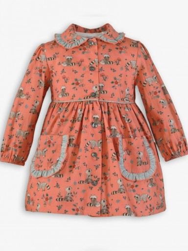 Miranda Vestido Infantil Salmon estampado Mapaches "Isabella" 0604/V