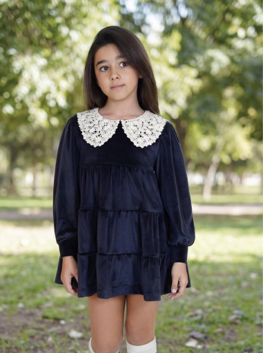  Nekenia Vestido Infantil Cortes terciopelo Marino Cuello "Bruma" 2611801 [0]